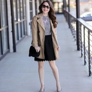 J. Crew Factory  Scalloped Sidewalk Black Skirt Linen Size 8nwt‎